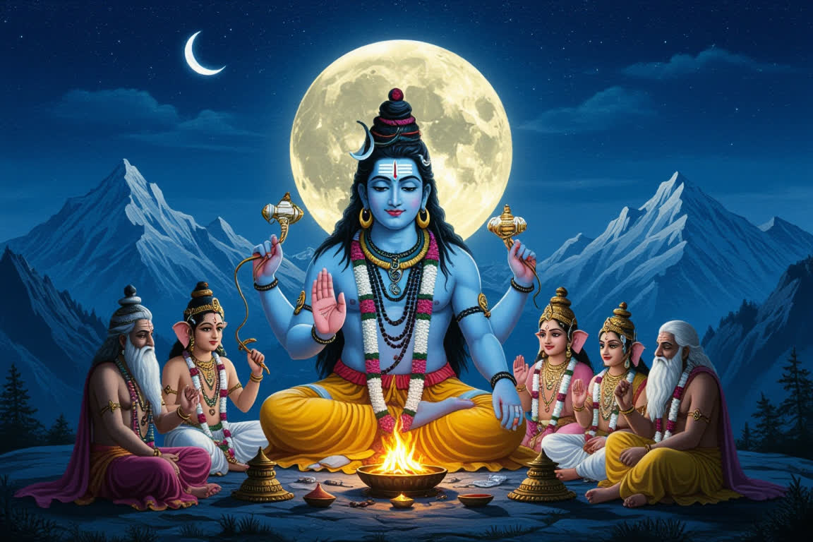 Lord Shiva on Kailasa surrounded by his gaṇa family